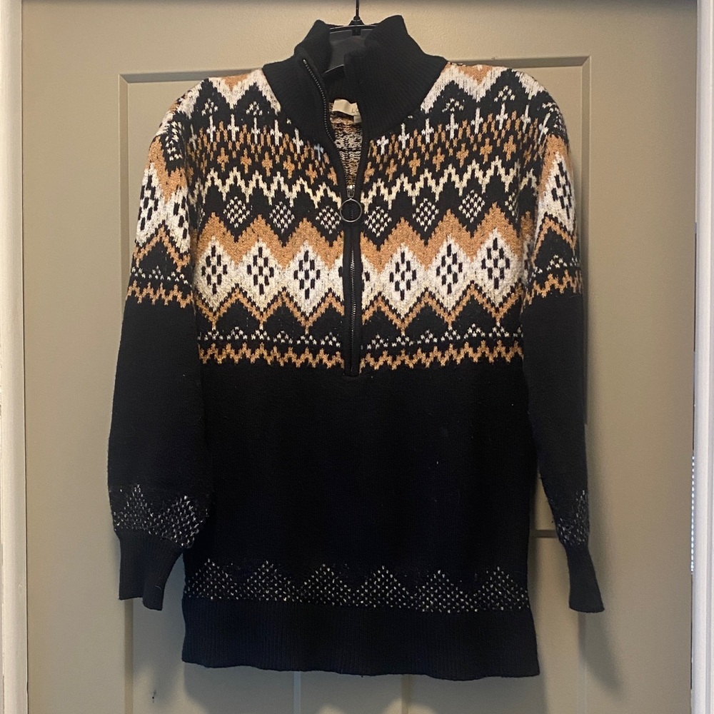 Loft Black and Tan Fair Isle Sweater